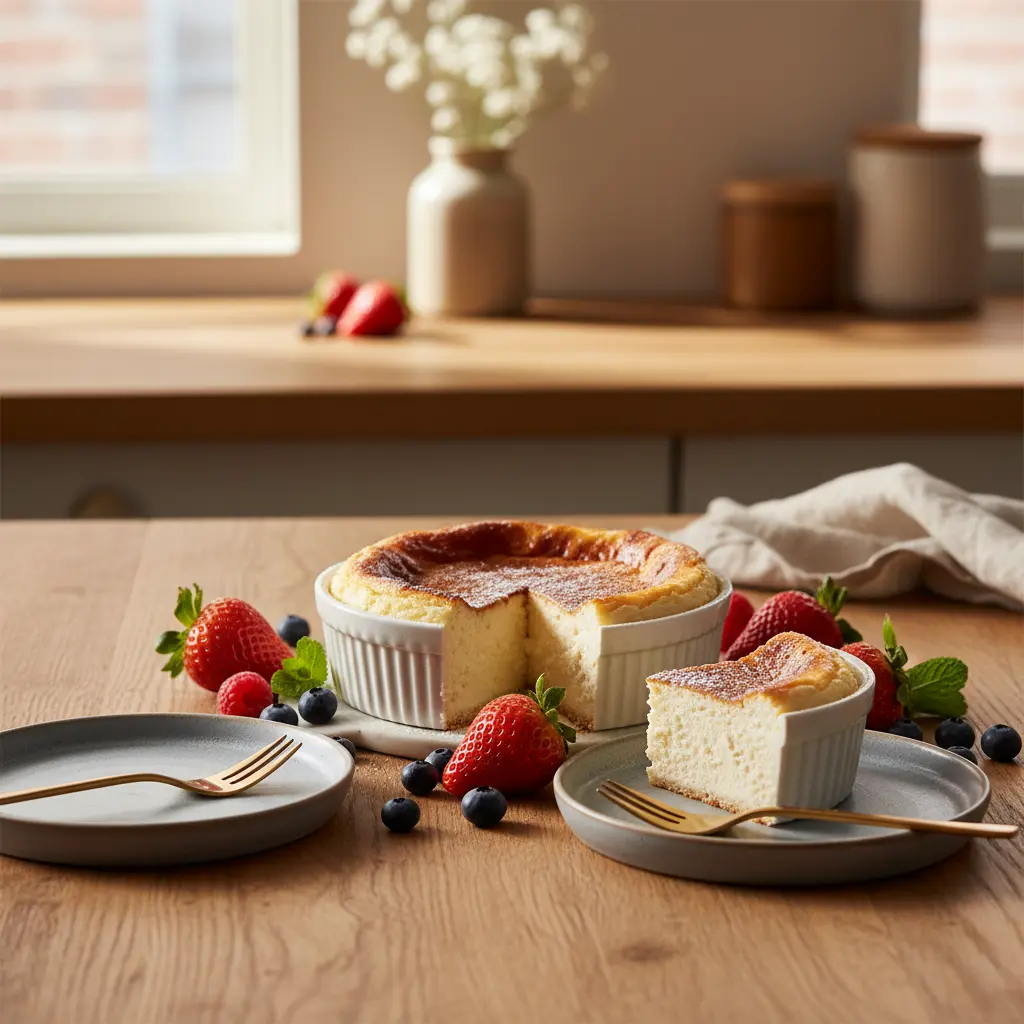 Two perfectly golden brown mini cheesecakes, fresh from an air fryer, ready to be topped.