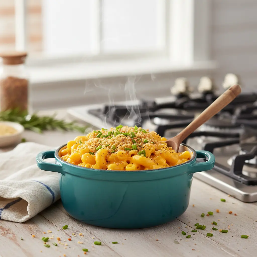 Delicious single-serving one-pot mac and cheese in a small saucepan, ready to eat