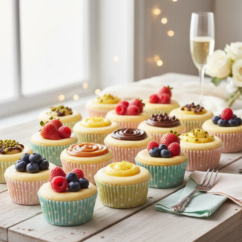 Beautifully baked mini cheesecakes with graham cracker crusts, topped with fresh berries, in white cupcake liners