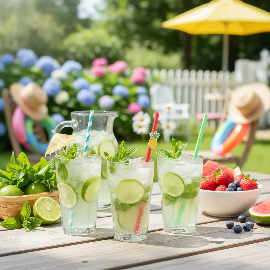 Refreshing Mojito Mocktail with fresh mint and lime slices, perfect for kids on a summer day.