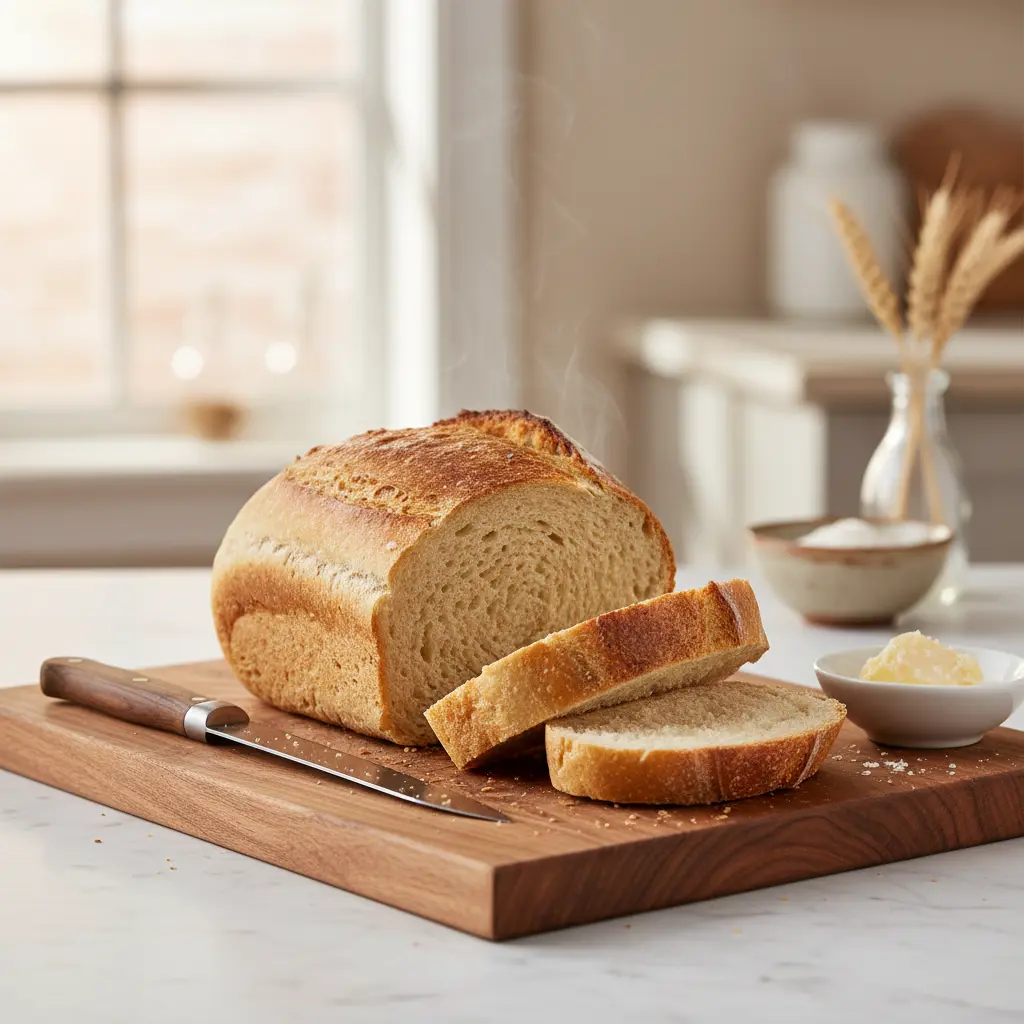 Freshly baked small loaf of bread on a cooling rack, perfect for an 8x4 inch pan
